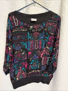Vintage 80s Donnkenny Abstract Neon Patchwork Top L